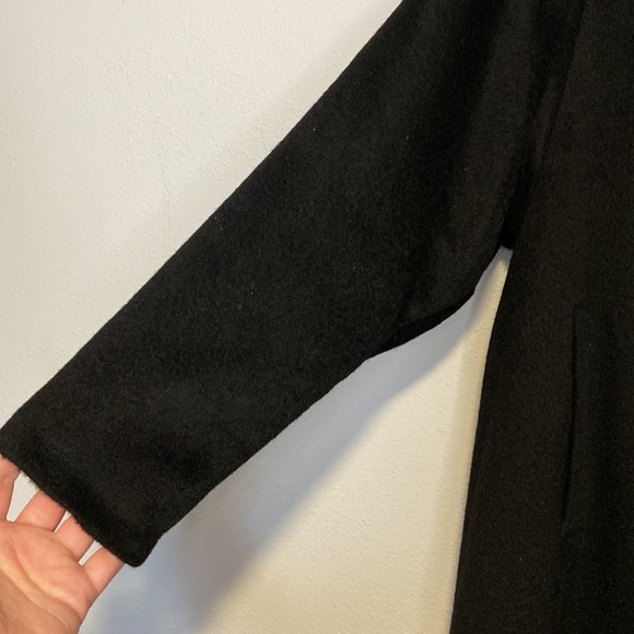 Vintage Alpaca Long Black Coat with Fur Trim Button Down Pea Coat Medium Wool - Picture 5 of 7